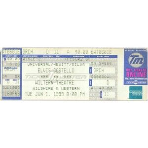 Vintage 1999 Elvis Costello Complete Ticket Stub Los Angeles CA